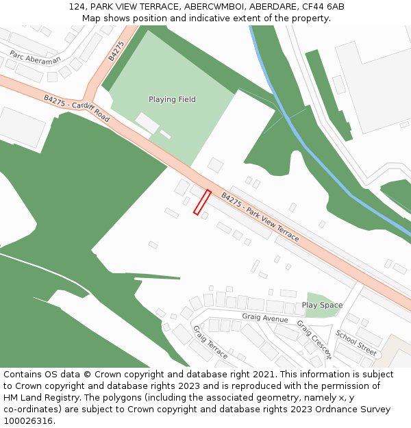124, PARK VIEW TERRACE, ABERCWMBOI, ABERDARE, CF44 6AB: Location map and indicative extent of plot