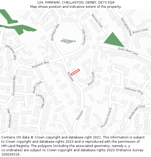124, PARKWAY, CHELLASTON, DERBY, DE73 5QA: Location map and indicative extent of plot