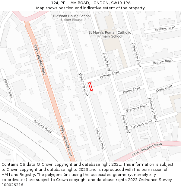 124, PELHAM ROAD, LONDON, SW19 1PA: Location map and indicative extent of plot