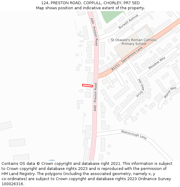 124, PRESTON ROAD, COPPULL, CHORLEY, PR7 5ED: Location map and indicative extent of plot