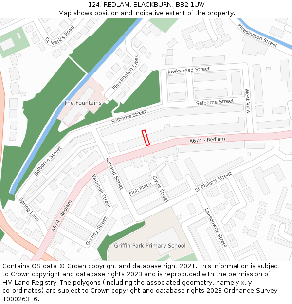 124, REDLAM, BLACKBURN, BB2 1UW: Location map and indicative extent of plot