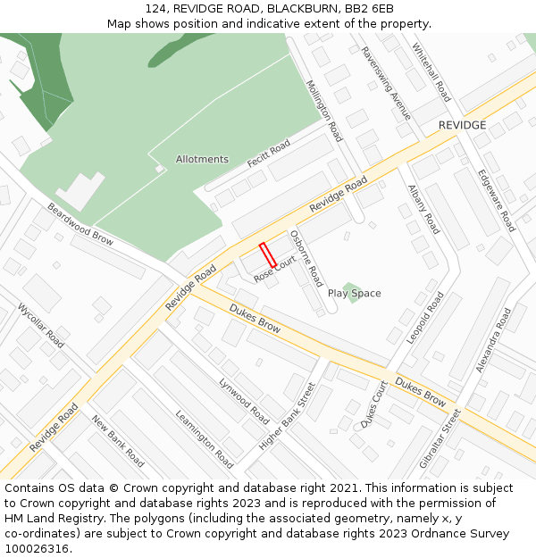 124, REVIDGE ROAD, BLACKBURN, BB2 6EB: Location map and indicative extent of plot