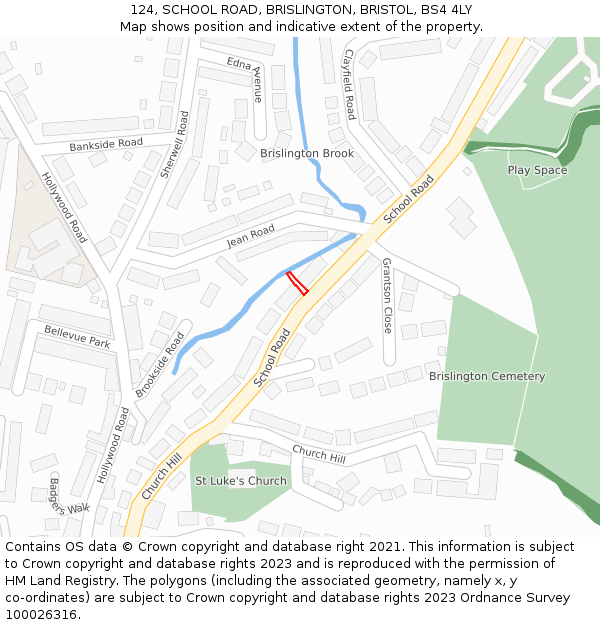124, SCHOOL ROAD, BRISLINGTON, BRISTOL, BS4 4LY: Location map and indicative extent of plot
