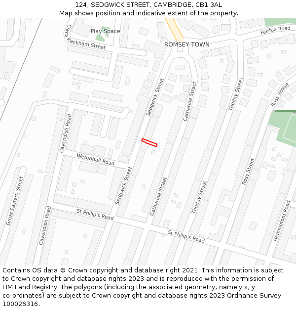 124, SEDGWICK STREET, CAMBRIDGE, CB1 3AL: Location map and indicative extent of plot