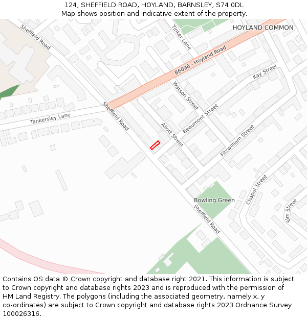 124, SHEFFIELD ROAD, HOYLAND, BARNSLEY, S74 0DL: Location map and indicative extent of plot