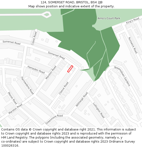 124, SOMERSET ROAD, BRISTOL, BS4 2JB: Location map and indicative extent of plot