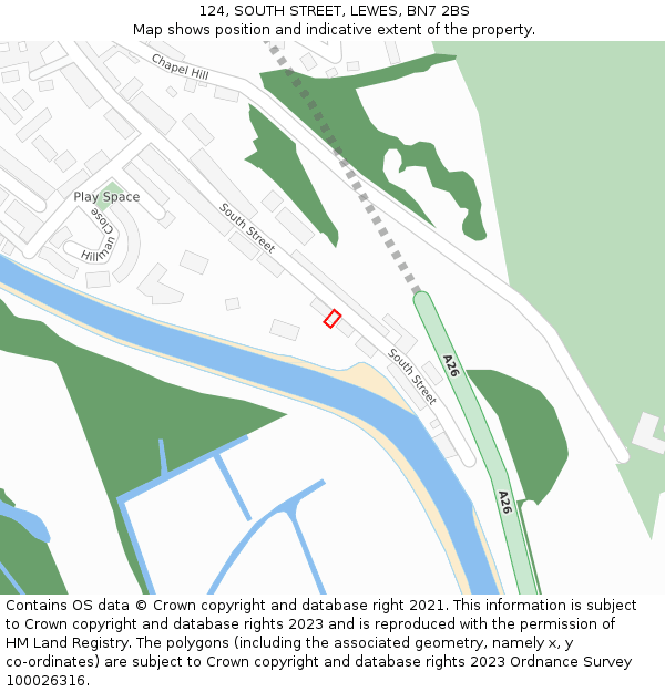 124, SOUTH STREET, LEWES, BN7 2BS: Location map and indicative extent of plot