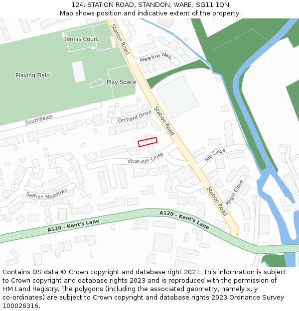 124, STATION ROAD, STANDON, WARE, SG11 1QN: Location map and indicative extent of plot
