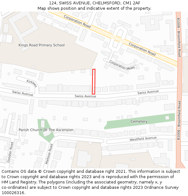 124, SWISS AVENUE, CHELMSFORD, CM1 2AF: Location map and indicative extent of plot