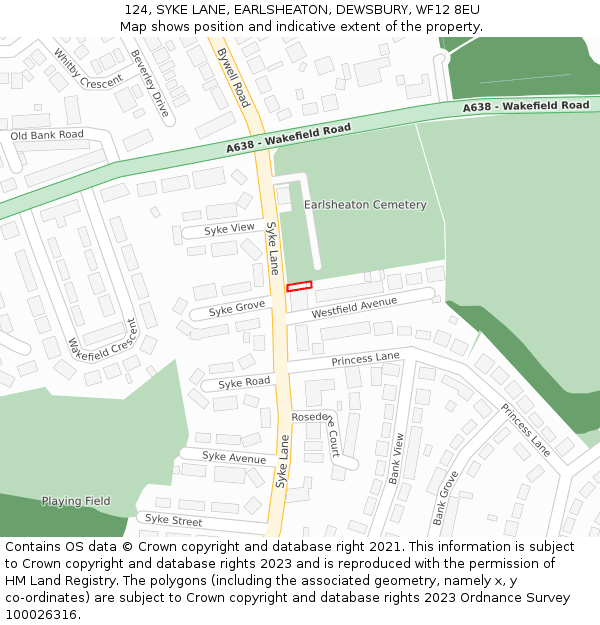 124, SYKE LANE, EARLSHEATON, DEWSBURY, WF12 8EU: Location map and indicative extent of plot