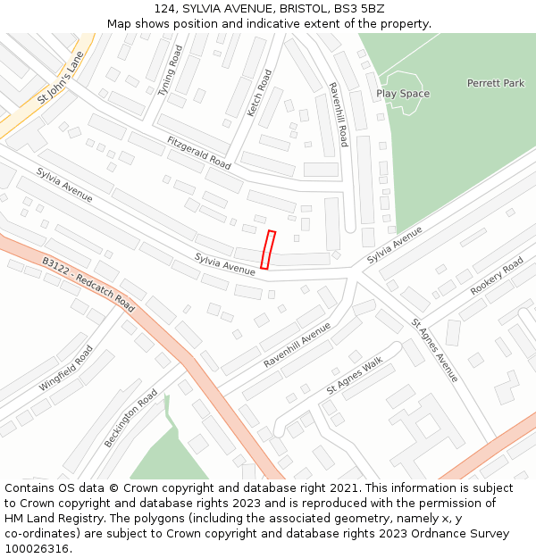 124, SYLVIA AVENUE, BRISTOL, BS3 5BZ: Location map and indicative extent of plot