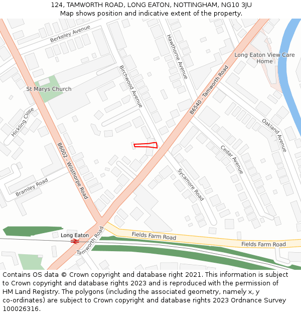 124, TAMWORTH ROAD, LONG EATON, NOTTINGHAM, NG10 3JU: Location map and indicative extent of plot