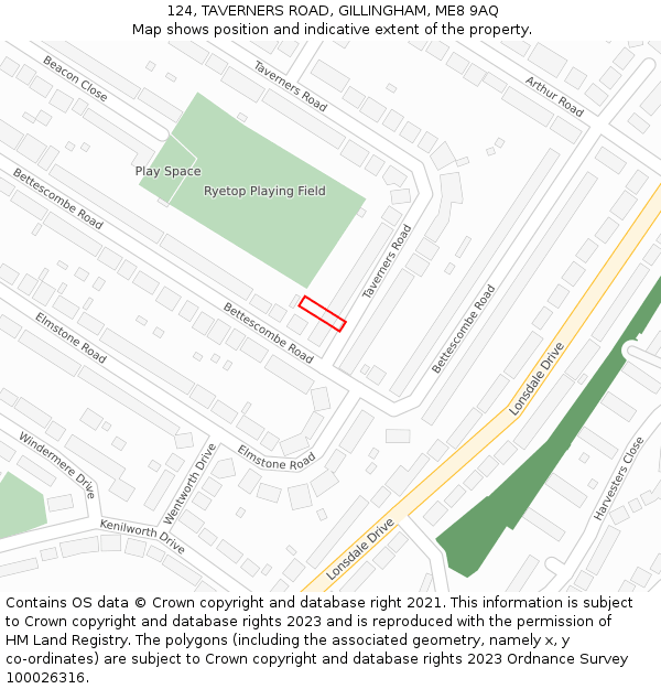 124, TAVERNERS ROAD, GILLINGHAM, ME8 9AQ: Location map and indicative extent of plot