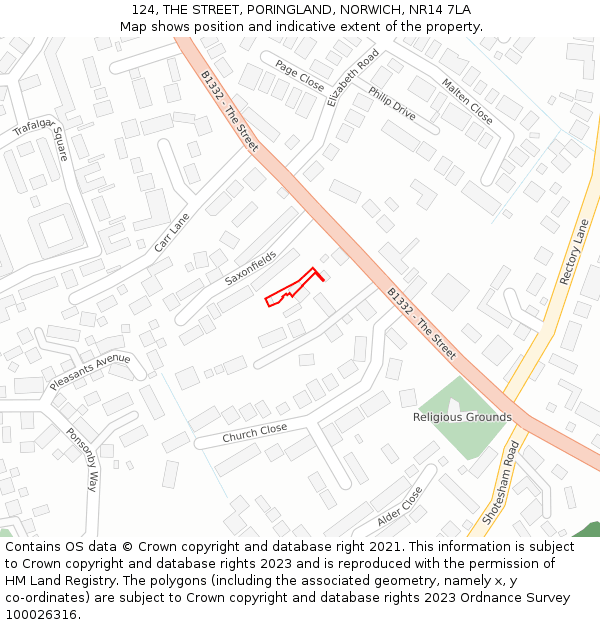 124, THE STREET, PORINGLAND, NORWICH, NR14 7LA: Location map and indicative extent of plot