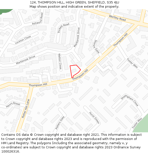 124, THOMPSON HILL, HIGH GREEN, SHEFFIELD, S35 4JU: Location map and indicative extent of plot