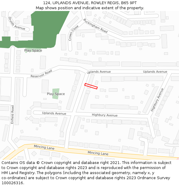 124, UPLANDS AVENUE, ROWLEY REGIS, B65 9PT: Location map and indicative extent of plot