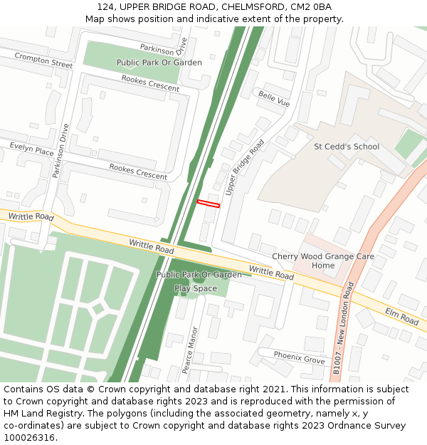 124, UPPER BRIDGE ROAD, CHELMSFORD, CM2 0BA: Location map and indicative extent of plot