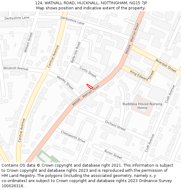 124, WATNALL ROAD, HUCKNALL, NOTTINGHAM, NG15 7JP: Location map and indicative extent of plot