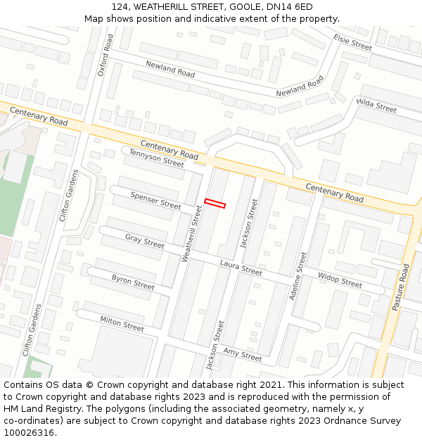 124, WEATHERILL STREET, GOOLE, DN14 6ED: Location map and indicative extent of plot