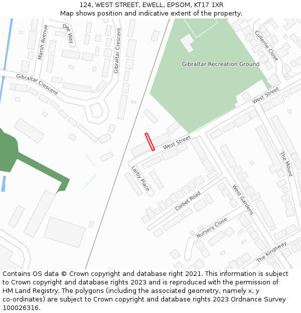124, WEST STREET, EWELL, EPSOM, KT17 1XR: Location map and indicative extent of plot