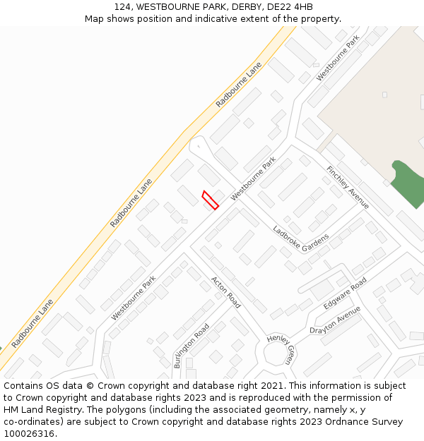 124, WESTBOURNE PARK, DERBY, DE22 4HB: Location map and indicative extent of plot