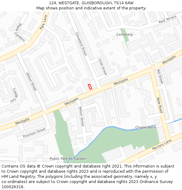 124, WESTGATE, GUISBOROUGH, TS14 6AW: Location map and indicative extent of plot