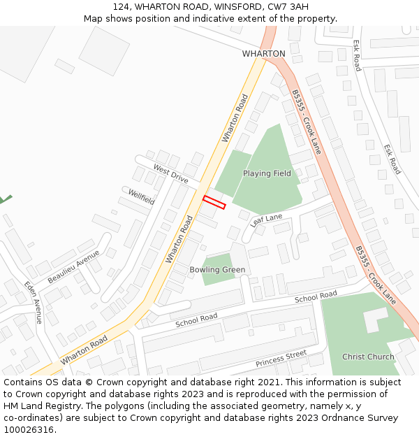124, WHARTON ROAD, WINSFORD, CW7 3AH: Location map and indicative extent of plot