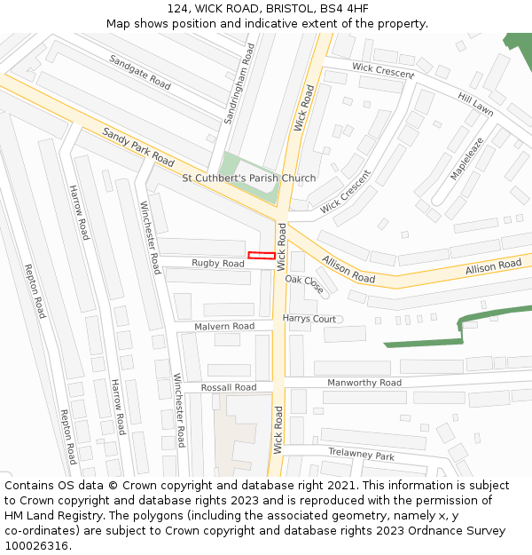 124, WICK ROAD, BRISTOL, BS4 4HF: Location map and indicative extent of plot