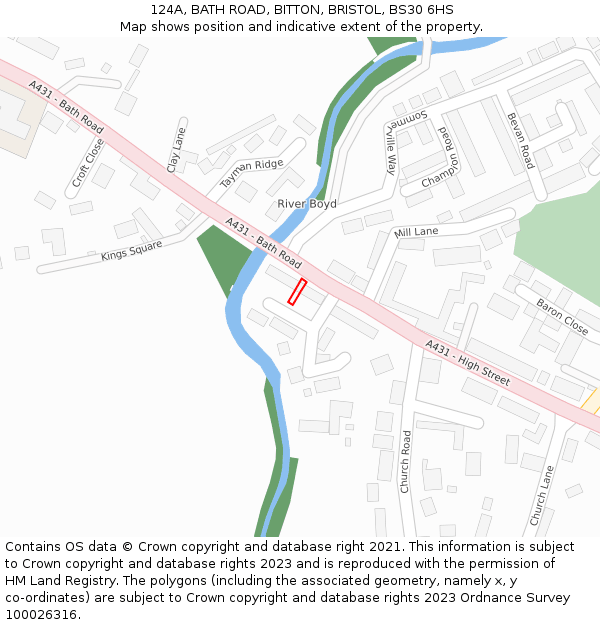 124A, BATH ROAD, BITTON, BRISTOL, BS30 6HS: Location map and indicative extent of plot