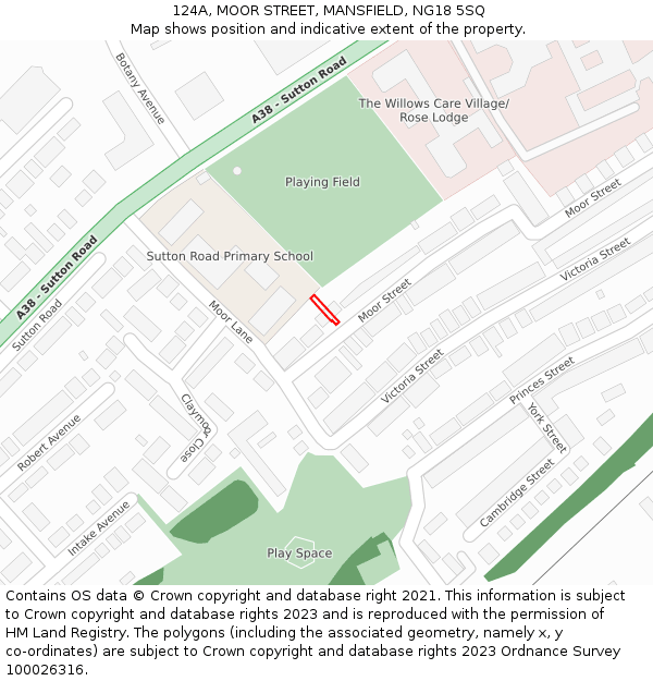 124A, MOOR STREET, MANSFIELD, NG18 5SQ: Location map and indicative extent of plot