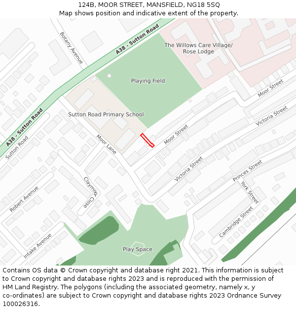 124B, MOOR STREET, MANSFIELD, NG18 5SQ: Location map and indicative extent of plot