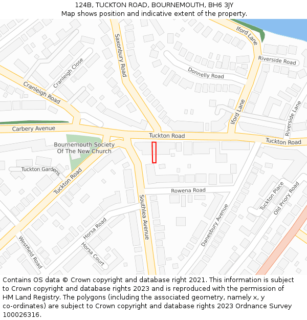 124B, TUCKTON ROAD, BOURNEMOUTH, BH6 3JY: Location map and indicative extent of plot