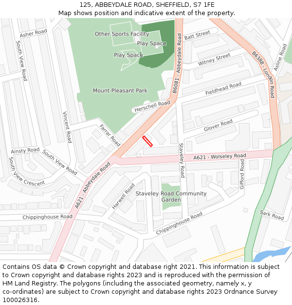 125, ABBEYDALE ROAD, SHEFFIELD, S7 1FE: Location map and indicative extent of plot