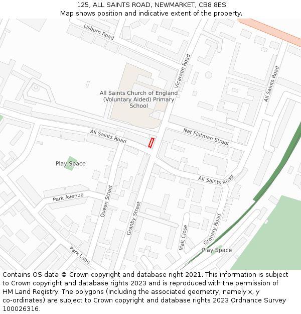 125, ALL SAINTS ROAD, NEWMARKET, CB8 8ES: Location map and indicative extent of plot