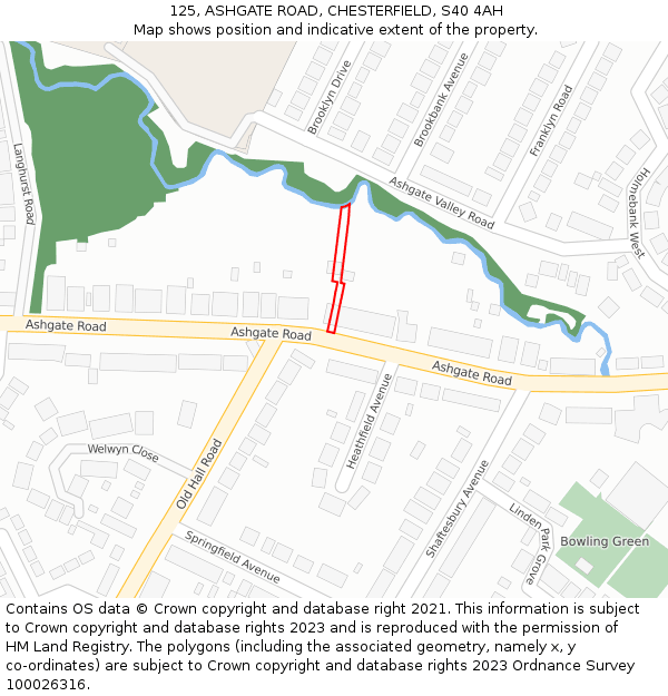 125, ASHGATE ROAD, CHESTERFIELD, S40 4AH: Location map and indicative extent of plot