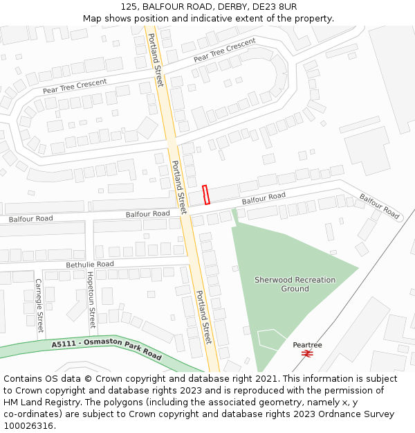 125, BALFOUR ROAD, DERBY, DE23 8UR: Location map and indicative extent of plot