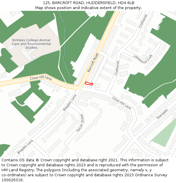 125, BARCROFT ROAD, HUDDERSFIELD, HD4 6LB: Location map and indicative extent of plot