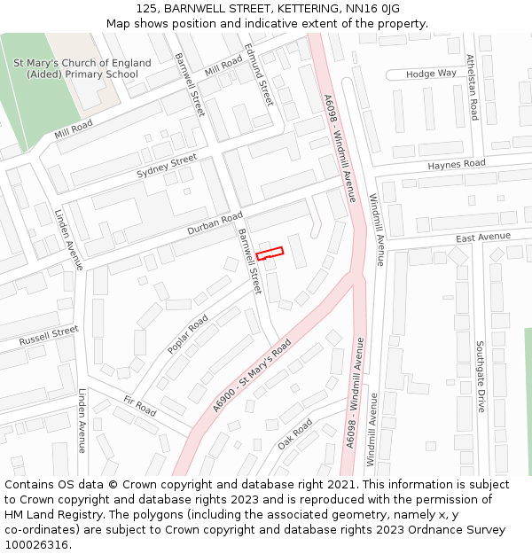 125, BARNWELL STREET, KETTERING, NN16 0JG: Location map and indicative extent of plot