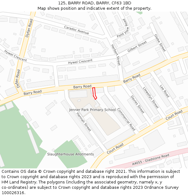 125, BARRY ROAD, BARRY, CF63 1BD: Location map and indicative extent of plot