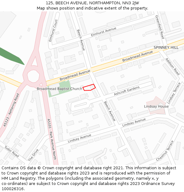 125, BEECH AVENUE, NORTHAMPTON, NN3 2JW: Location map and indicative extent of plot