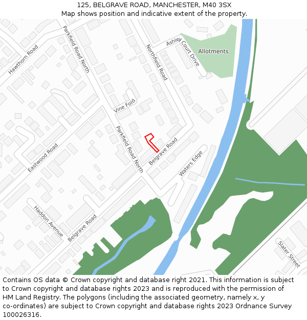 125, BELGRAVE ROAD, MANCHESTER, M40 3SX: Location map and indicative extent of plot