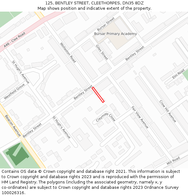 125, BENTLEY STREET, CLEETHORPES, DN35 8DZ: Location map and indicative extent of plot