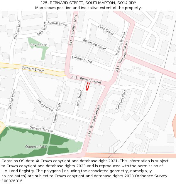 125, BERNARD STREET, SOUTHAMPTON, SO14 3DY: Location map and indicative extent of plot