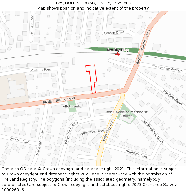 125, BOLLING ROAD, ILKLEY, LS29 8PN: Location map and indicative extent of plot