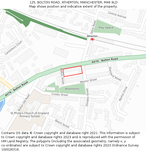 125, BOLTON ROAD, ATHERTON, MANCHESTER, M46 9LD: Location map and indicative extent of plot