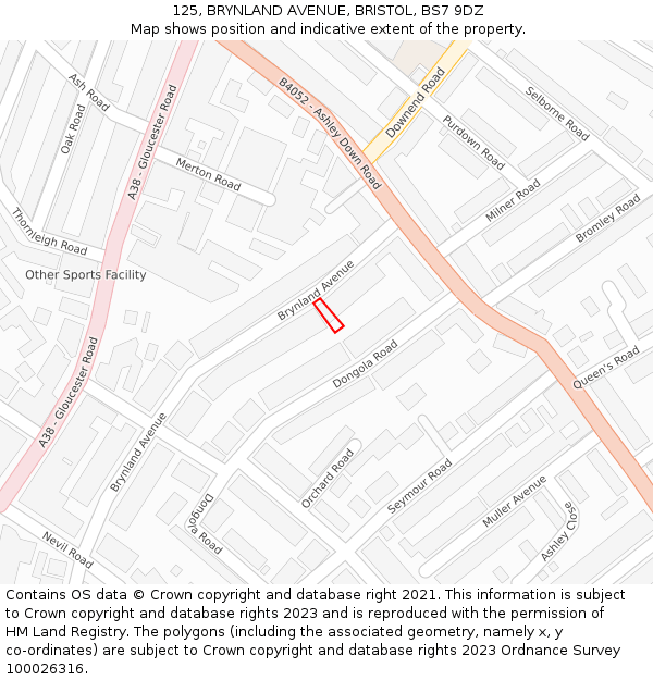 125, BRYNLAND AVENUE, BRISTOL, BS7 9DZ: Location map and indicative extent of plot