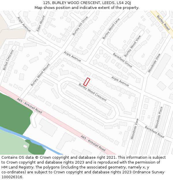 125, BURLEY WOOD CRESCENT, LEEDS, LS4 2QJ: Location map and indicative extent of plot