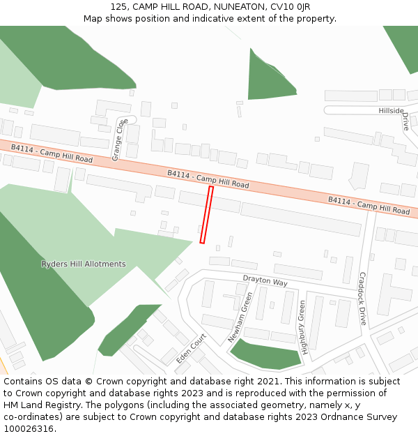 125, CAMP HILL ROAD, NUNEATON, CV10 0JR: Location map and indicative extent of plot