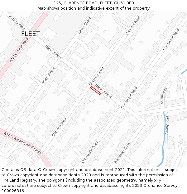 125, CLARENCE ROAD, FLEET, GU51 3RR: Location map and indicative extent of plot