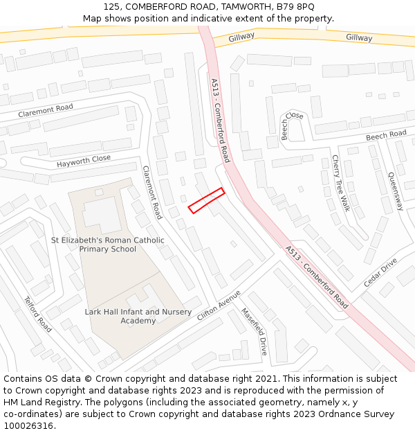 125, COMBERFORD ROAD, TAMWORTH, B79 8PQ: Location map and indicative extent of plot